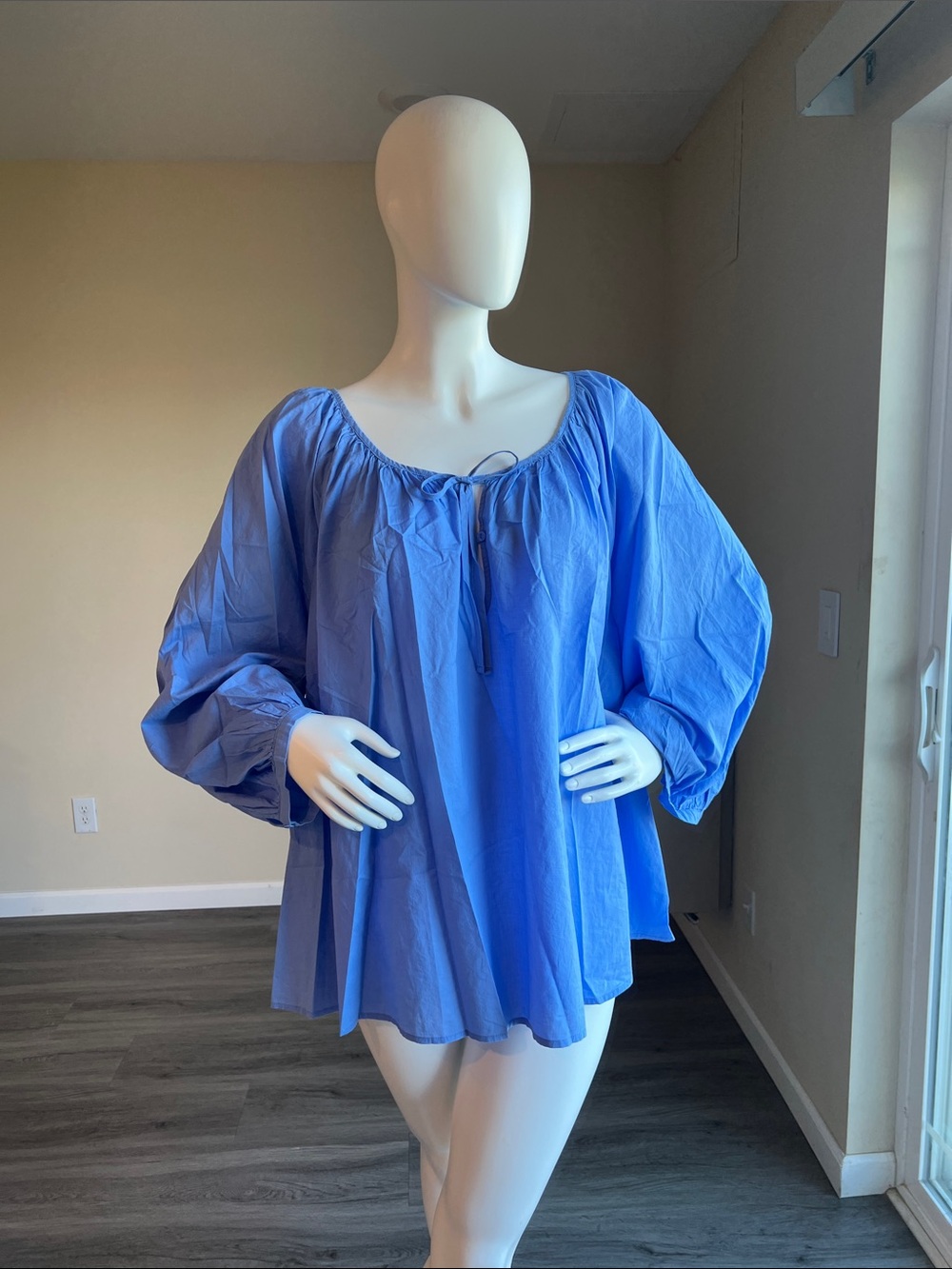 Universal Thread Relaxed Blue Peasant with Tie Neck - Women Tops